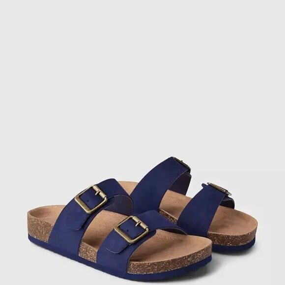 NWT Gap Kids Navy Blue Double Buckle Cork Sandals Shoes slides slippers Sz 3-4 - Picture 15 of 15